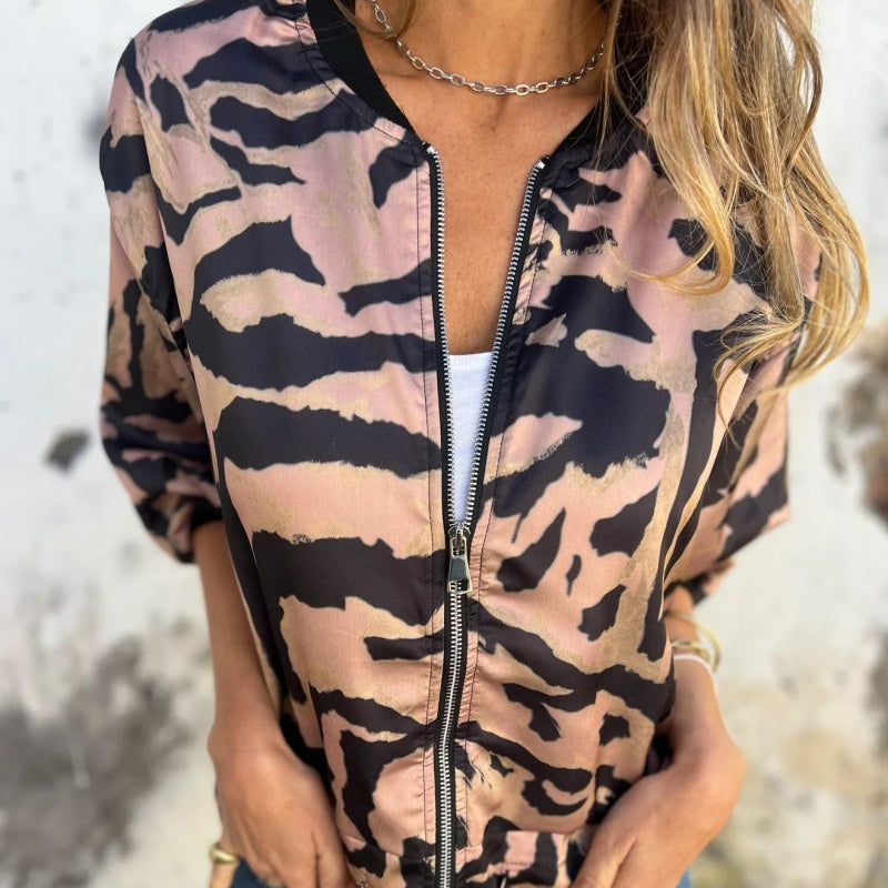 ⏳Réduction à durée limitée de 50 %💥Veste bomber zippée à imprimé zèbre pour femme en automne