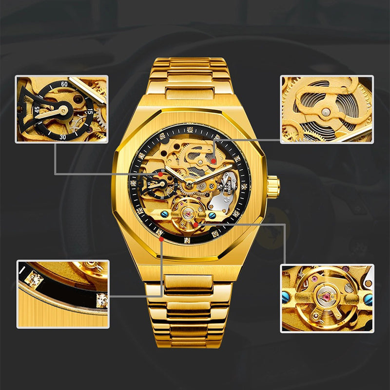 Montre mécanique de luxe squelette pour hommes