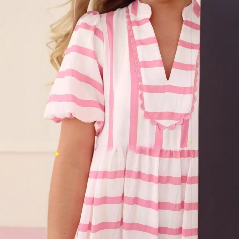 👗Robe d'été à rayures, manches courtes, décontractée et ample, pour femmes