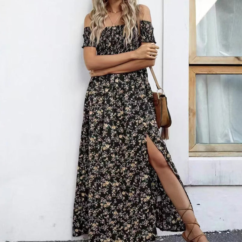 Élégante robe florale à épaules découvertes pour femmes