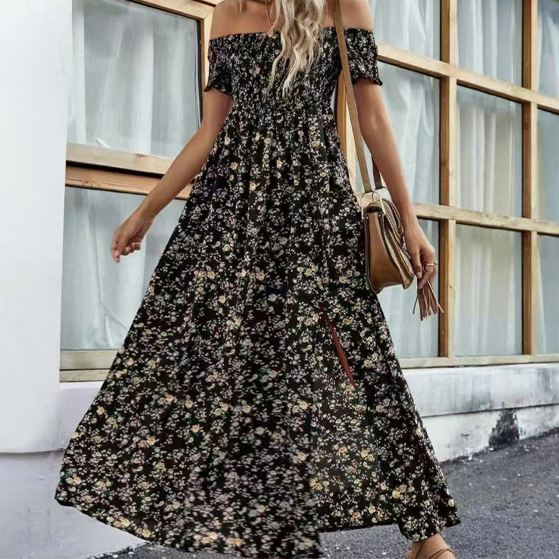 Élégante robe florale à épaules découvertes pour femmes