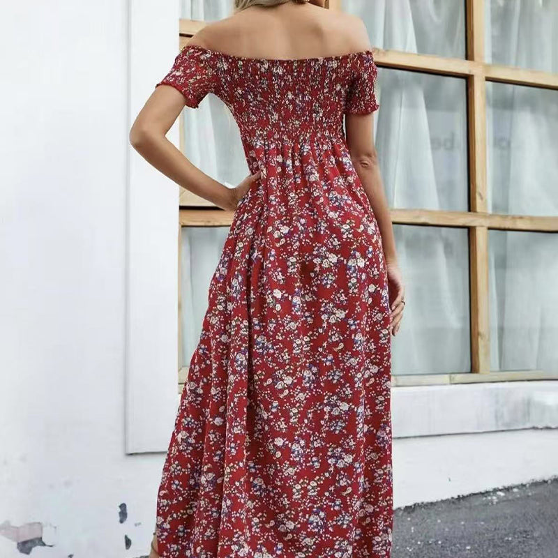 Élégante robe florale à épaules découvertes pour femmes