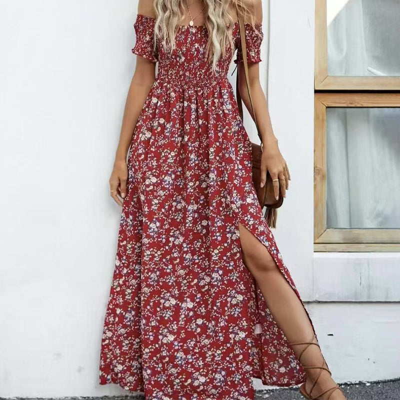 Élégante robe florale à épaules découvertes pour femmes