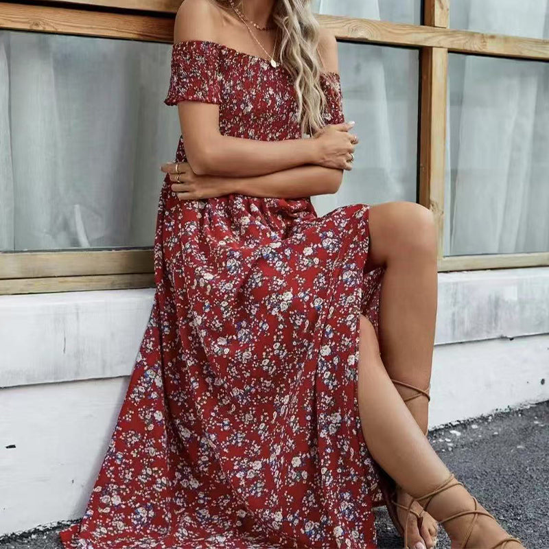Élégante robe florale à épaules découvertes pour femmes