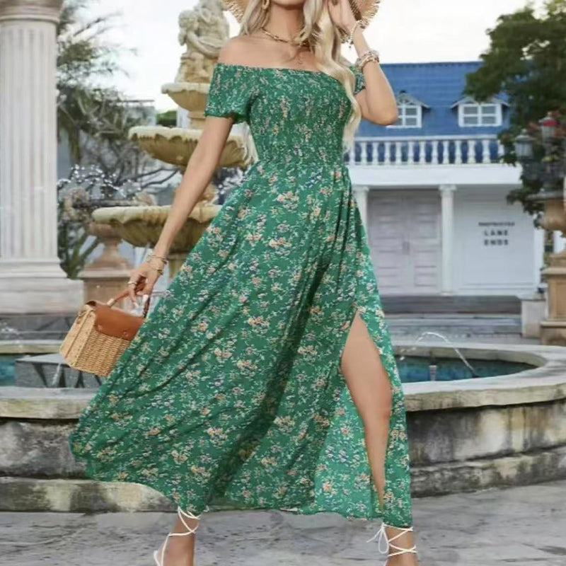 Élégante robe florale à épaules découvertes pour femmes
