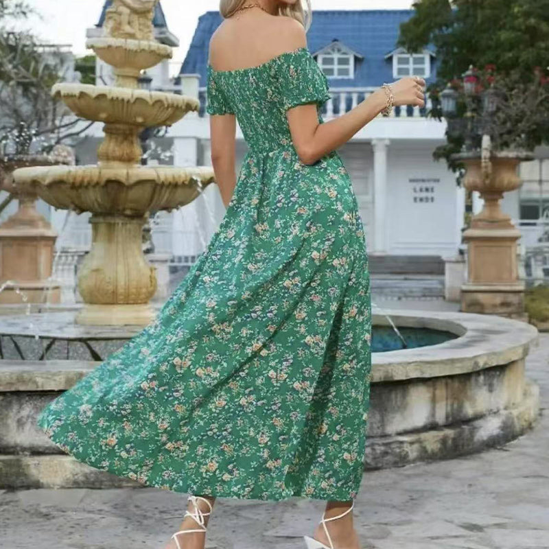 Élégante robe florale à épaules découvertes pour femmes