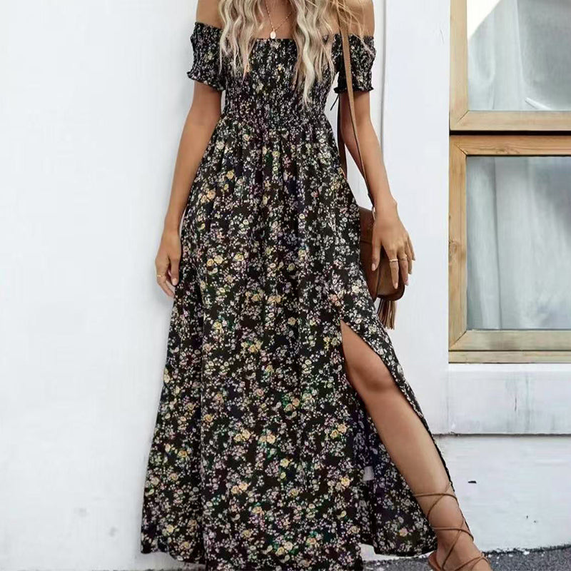 Élégante robe florale à épaules découvertes pour femmes