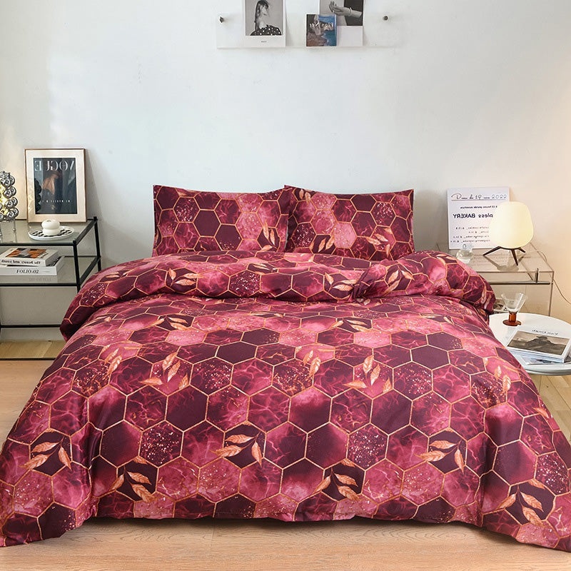 🛌🌟Ensemble de couettes et de taies d'oreiller géométriques à feuilles d'or🌟Literie moderne et luxueuse