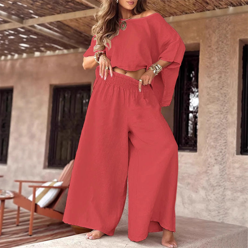 ⏳Offre spéciale limitée dans le temps💕Ensemble deux pièces - Top décontracté pour femmes & Pantalon à jambe large
