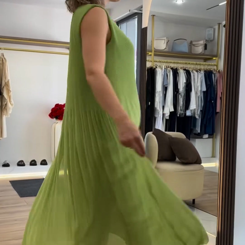 💃🏻Robe plissée sans manches en mousseline de soie pour femmes