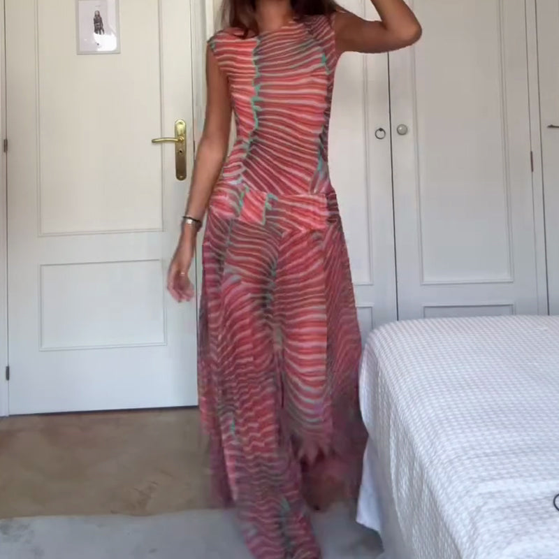 ⏳Spécial à durée limitée⏰Ensemble top sans manches et jupe en maille transparente