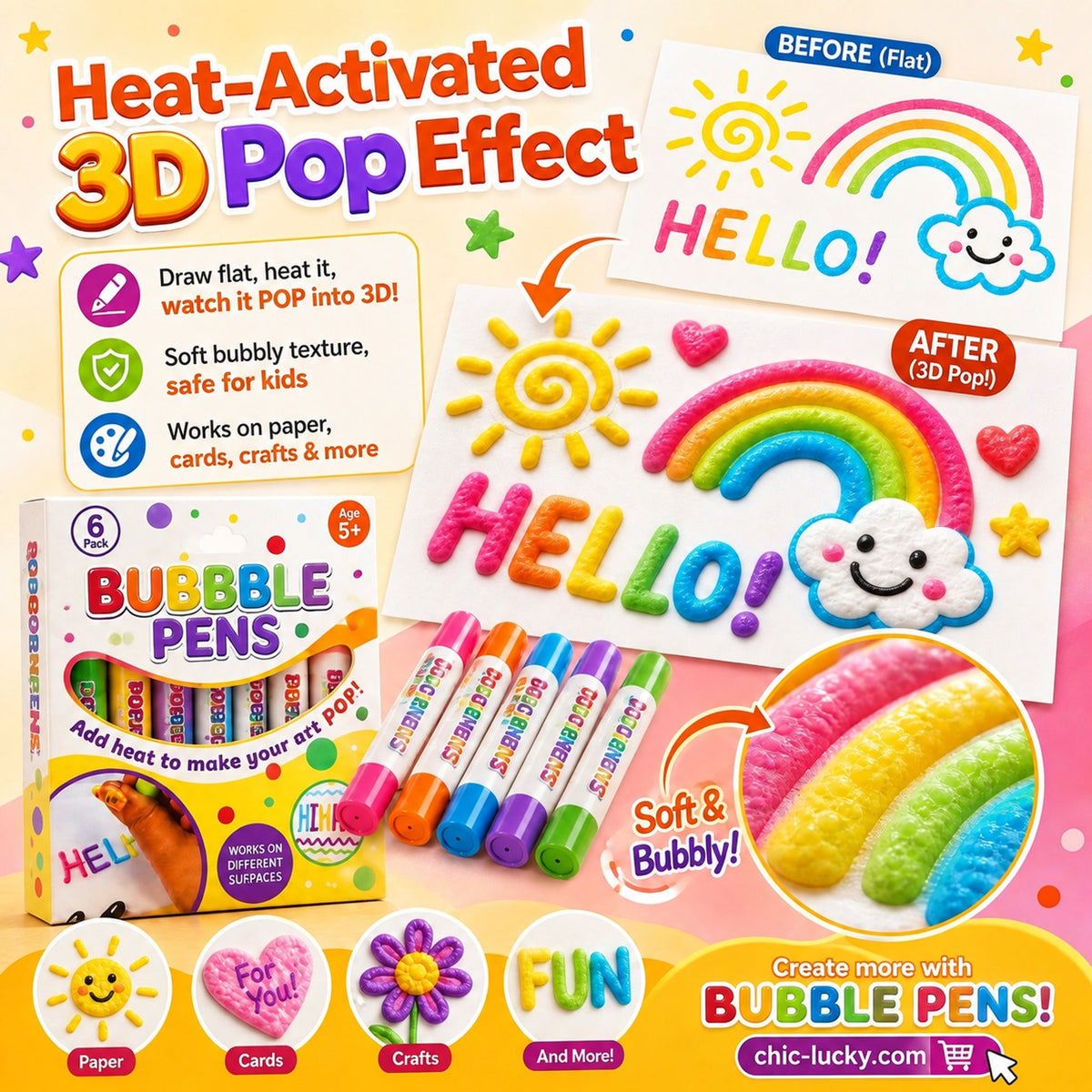 🎄 50% RABATT! 🔮 Magic Pen – rita 3D med ett drag! DIY Bubble Popcorn Drawing Pens – julklapp för kreativa barn 🎁