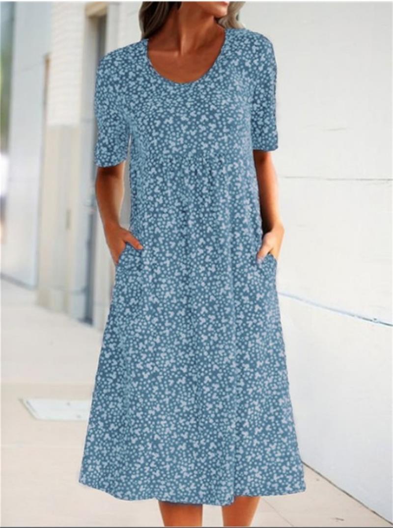 🎁Robe en coton à encolure dégagée pour femmes décontractées (8 couleurs avec poches)