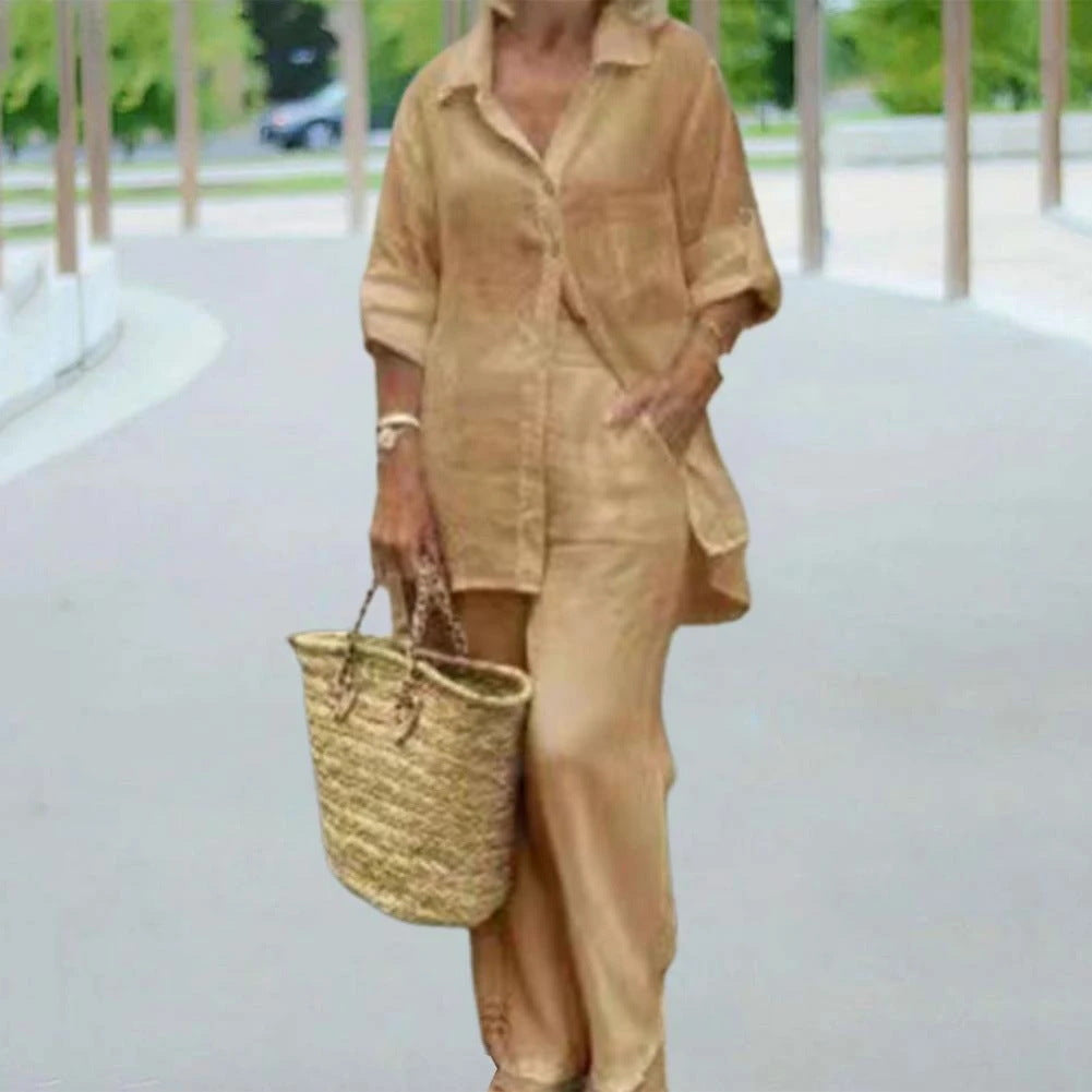 Ensemble chemise décontractée deux pièces en coton et lin
