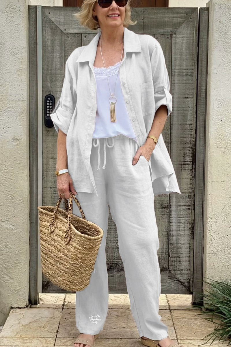 Ensemble chemise décontractée deux pièces en coton et lin