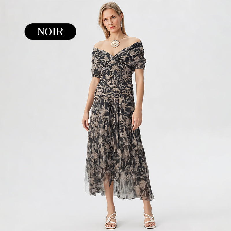 🎁  Vente chaude 49% de réduction 🔥 Robe imprimée à col V hors épaule pour femmes