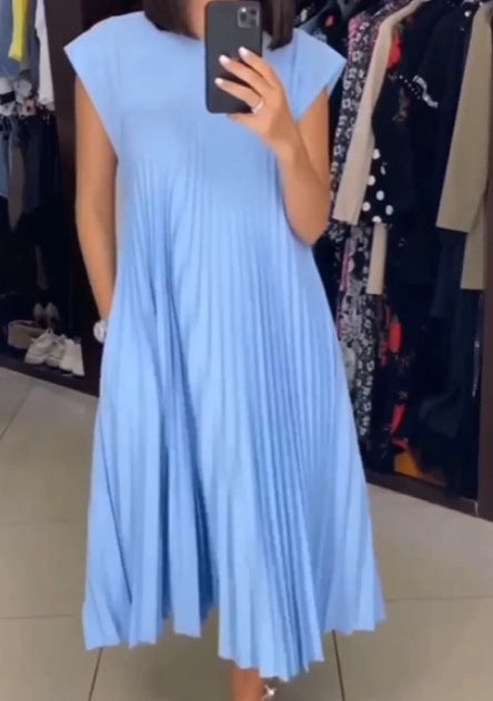 🔥VENTE CHAUDE🔥Robe sans manches plissée, simple et unie