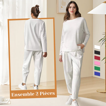 ⌛ Le prix le plus bas pour le dumping !Ensemble 2 pièces haut à manches longues et pantalon à col rond
