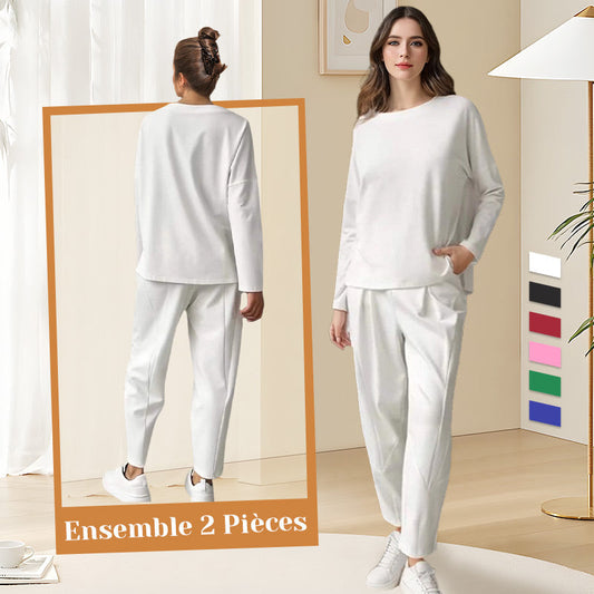 ⌛ Le prix le plus bas pour le dumping !Ensemble 2 pièces haut à manches longues et pantalon à col rond