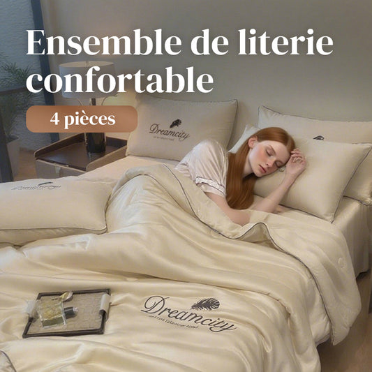 🛏Meilleurs prix pour l'été❄️Parure de lit quatre pièces en velours de haute qualité💕Confortable et rafraîchissant(🚀50% de réduction)