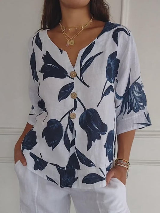 💕Vente chaude pour la fête des mères à 50% de réduction🌷Haut tunique imprimé à col en V🌷