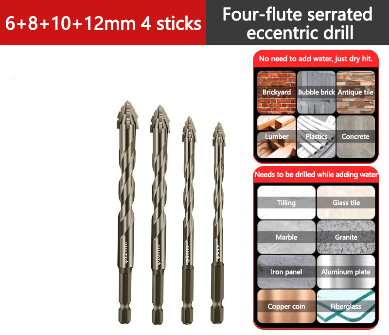 Kit de Forets Excentriques Dentelés à 4 Cannelures Haute Résistance