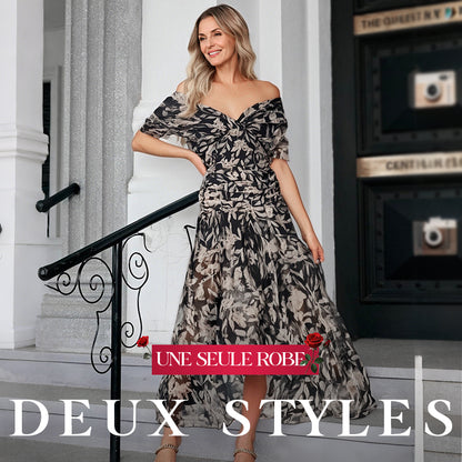🎁  Vente chaude 49% de réduction 🔥 Robe imprimée à col V hors épaule pour femmes
