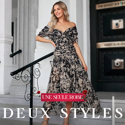 🎁  Vente chaude 49% de réduction 🔥 Robe imprimée à col V hors épaule pour femmes