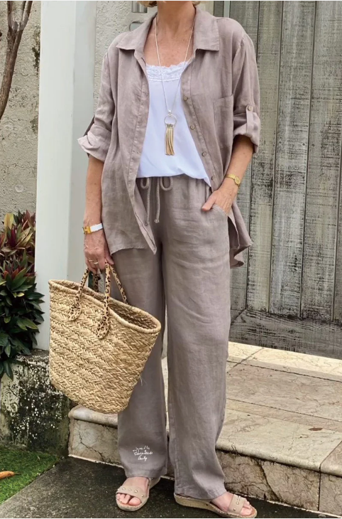 Ensemble chemise décontractée deux pièces en coton et lin