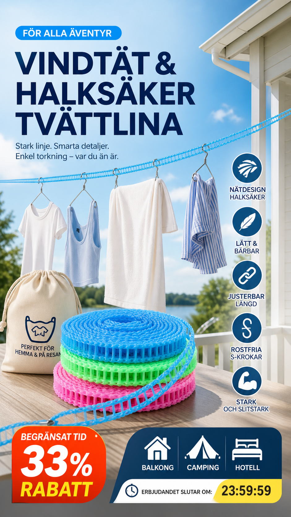 🌬️ Köp 1 Få 1 Gratis! 🧺 Vindskyddad & halkfri tvättlina – snabbtorkande, säker & enkel att sätta upp ☀️