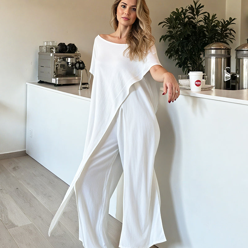 Ensemble d'un top et d'un pantalon décolletés unicolores