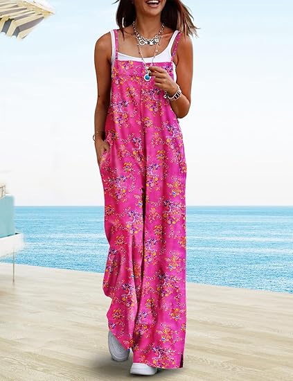 🏖️Soldes d'été 50% de réduction !🌼Combinaison d'été bohème à jambes larges et poches pour femmes