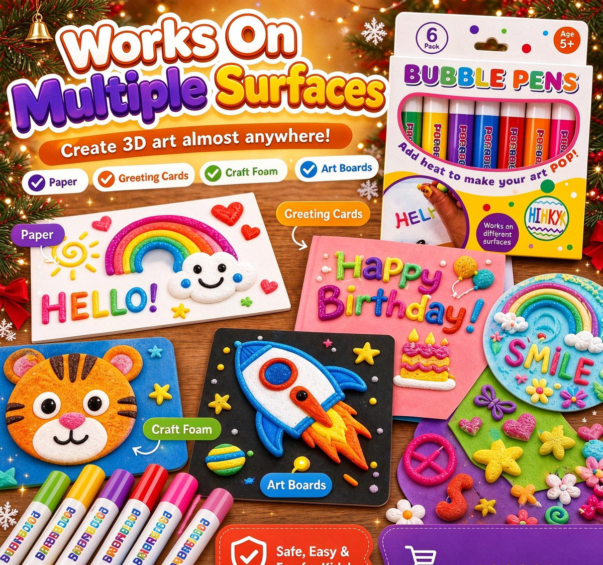 🎄 50% RABATT! 🔮 Magic Pen – rita 3D med ett drag! DIY Bubble Popcorn Drawing Pens – julklapp för kreativa barn 🎁