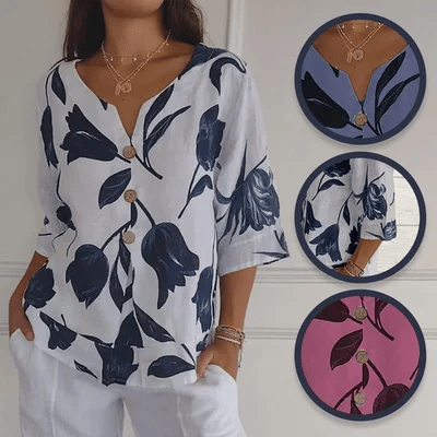 💕Vente chaude pour la fête des mères à 50% de réduction🌷Haut tunique imprimé à col en V🌷