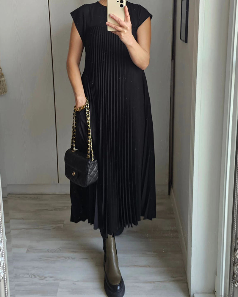 🔥VENTE CHAUDE🔥Robe sans manches plissée, simple et unie