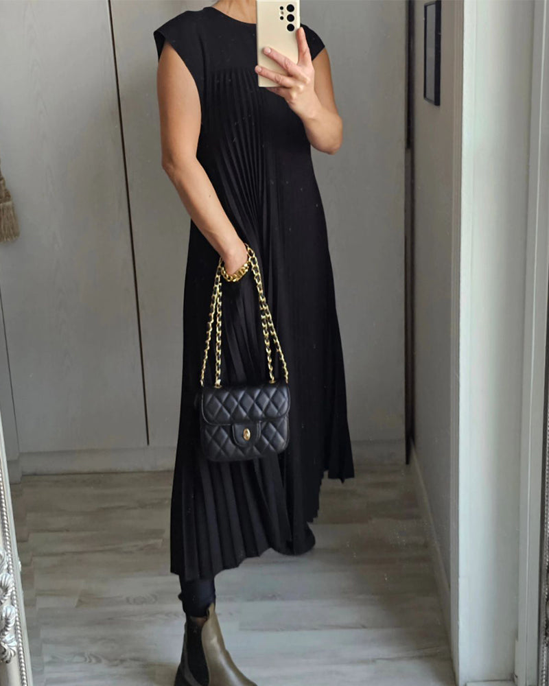 🔥VENTE CHAUDE🔥Robe sans manches plissée, simple et unie