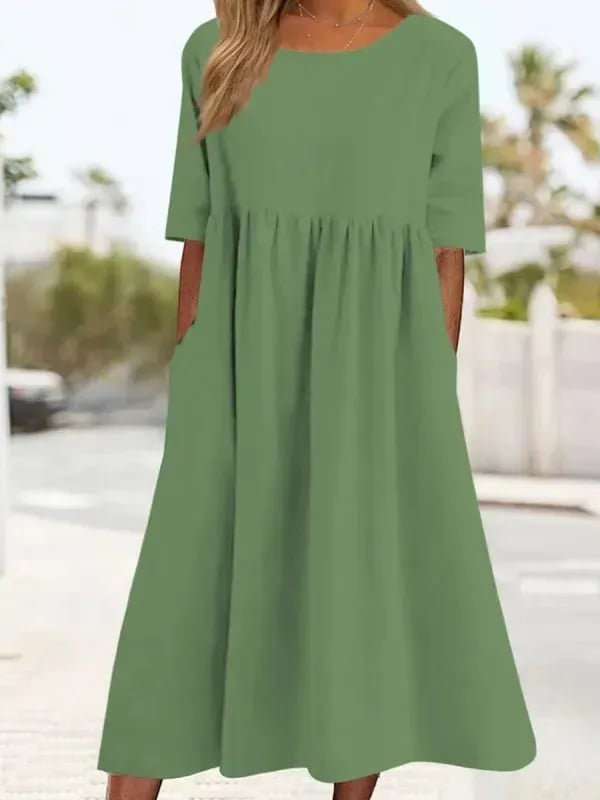 👗Réduction pour le début de l'été💝Robe décontractée en coton à col ras du cou et à poches pour femmes(🔥50% de réduction)