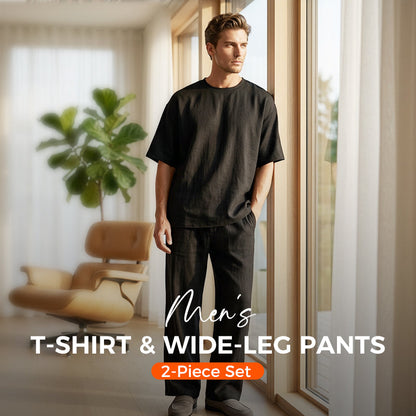🔥40 % rabatt så länge lagret räcker!👔T-shirt och byxor med vida ben för män – 2-delars set