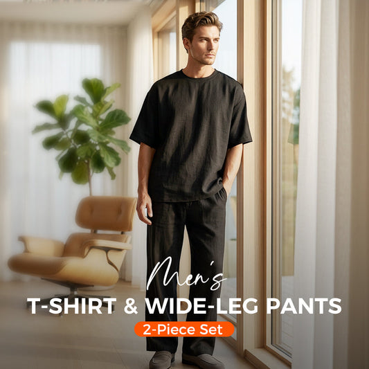 🔥40 % rabatt så länge lagret räcker!👔T-shirt och byxor med vida ben för män – 2-delars set