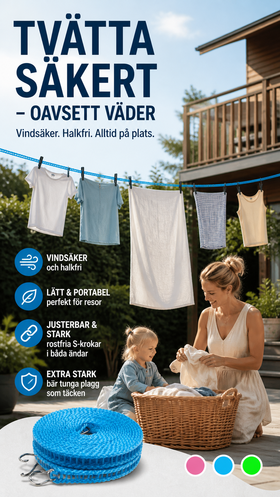 🌬️ Köp 1 Få 1 Gratis! 🧺 Vindskyddad & halkfri tvättlina – snabbtorkande, säker & enkel att sätta upp ☀️