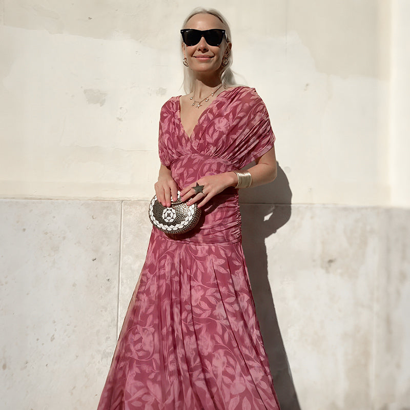 🎁  Vente chaude 49% de réduction 🔥 Robe imprimée à col V hors épaule pour femmes