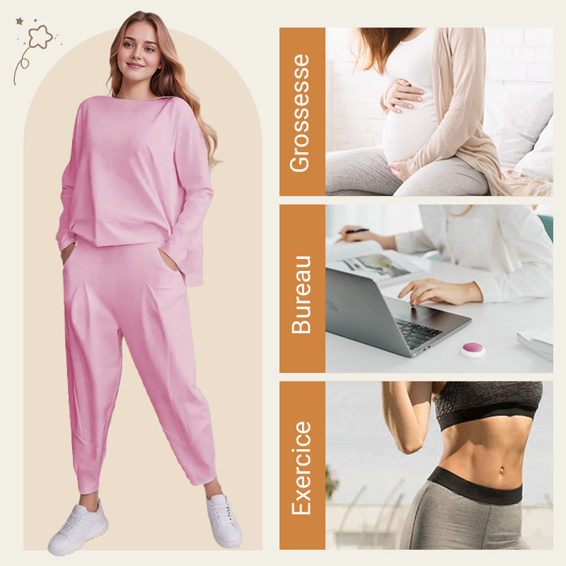 ⌛ Le prix le plus bas pour le dumping !Ensemble 2 pièces haut à manches longues et pantalon à col rond