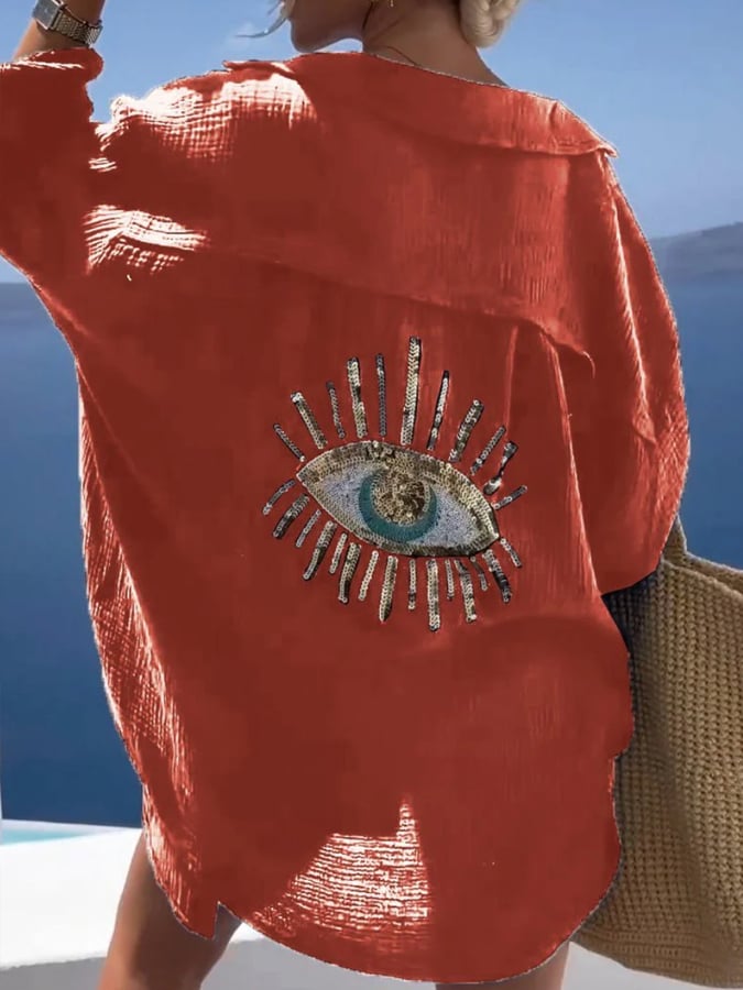 🔥50% de réduction sur les offres spéciales🔥Chemise décontractée à paillettes et perles gros yeux