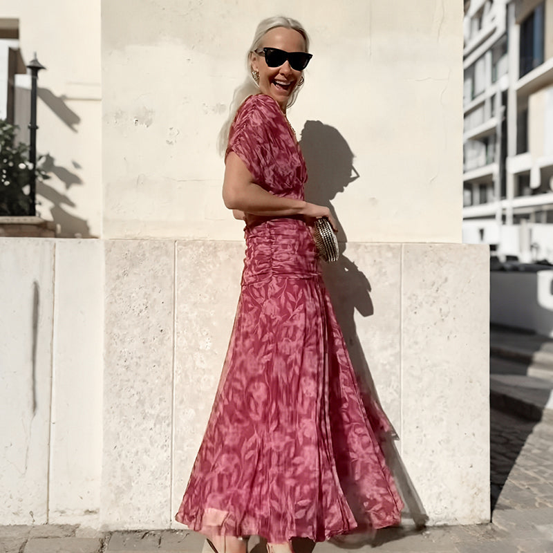🎁  Vente chaude 49% de réduction 🔥 Robe imprimée à col V hors épaule pour femmes