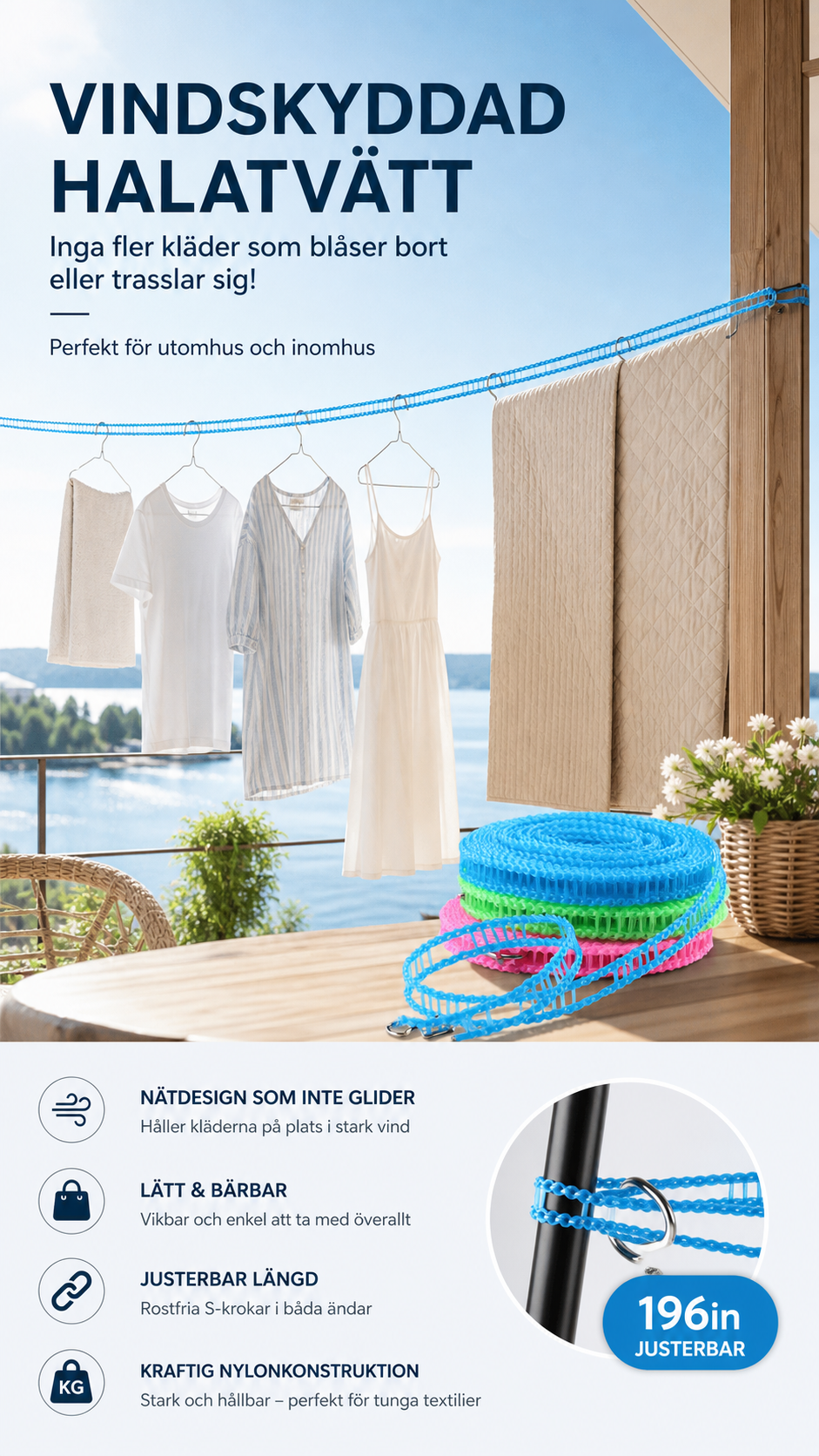 🌬️ Köp 1 Få 1 Gratis! 🧺 Vindskyddad & halkfri tvättlina – snabbtorkande, säker & enkel att sätta upp ☀️