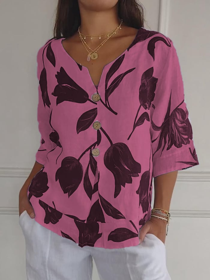 💕Vente chaude pour la fête des mères à 50% de réduction🌷Haut tunique imprimé à col en V🌷