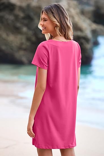 💕Promotion d'été 50% DE RÉDUCTION👗Robe décontractée à carreaux femme à manches courtes avec poches