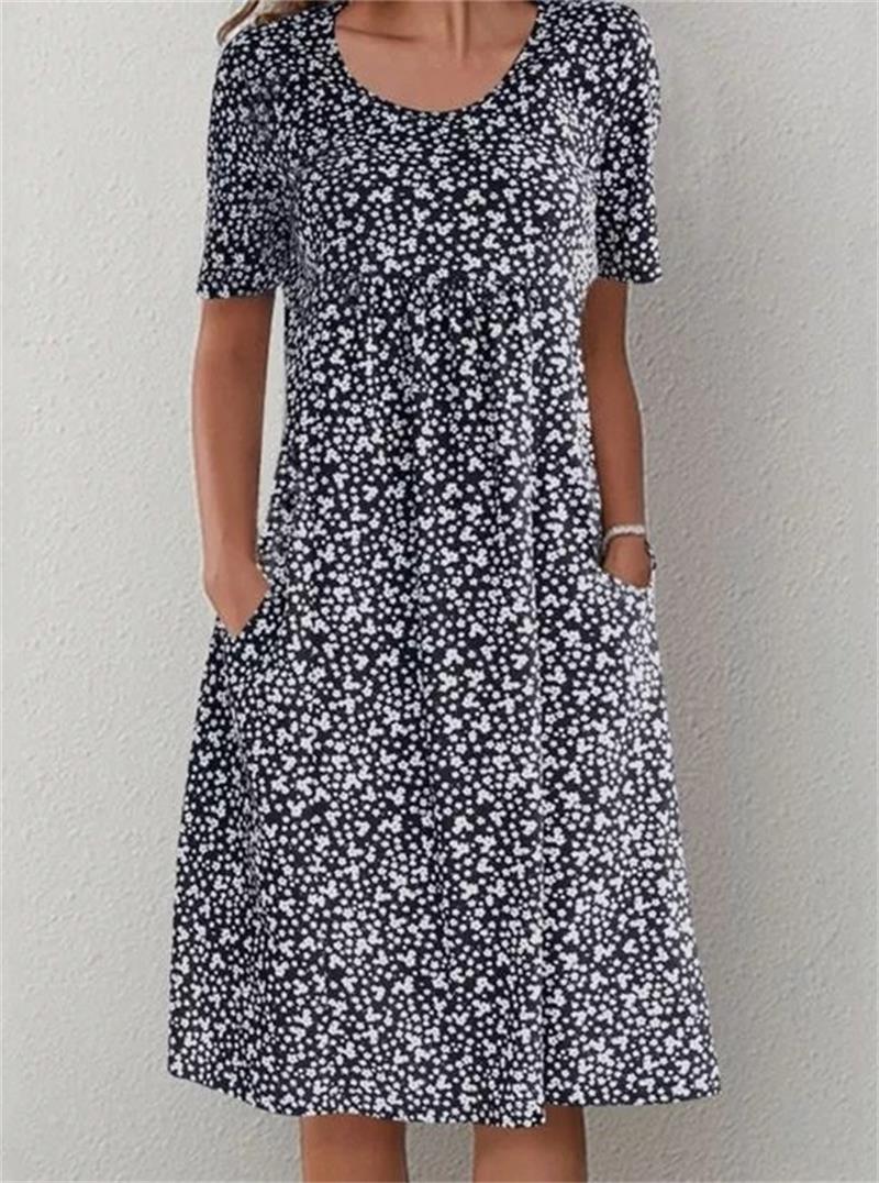 🎁Robe en coton à encolure dégagée pour femmes décontractées (8 couleurs avec poches)