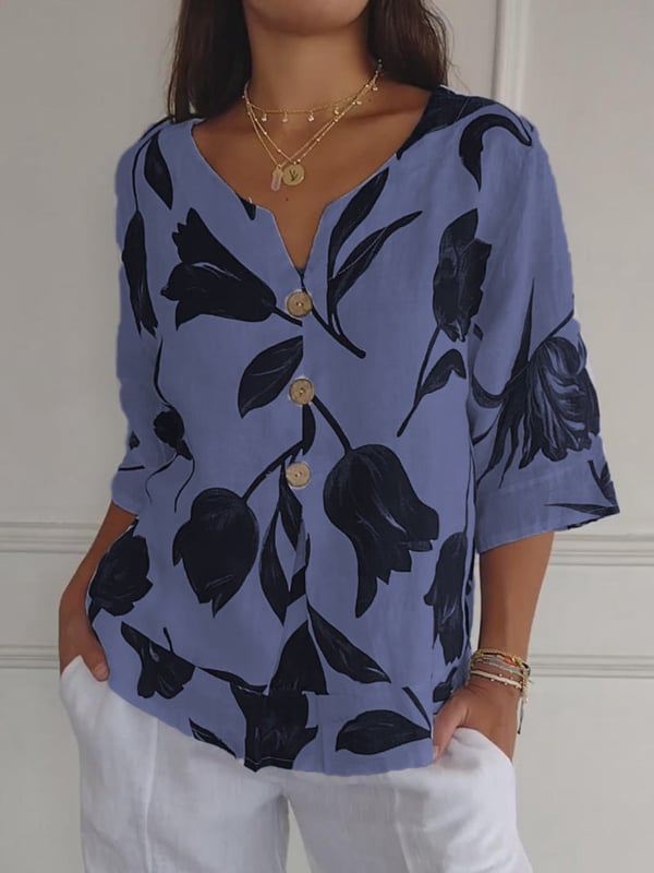 💕Vente chaude pour la fête des mères à 50% de réduction🌷Haut tunique imprimé à col en V🌷