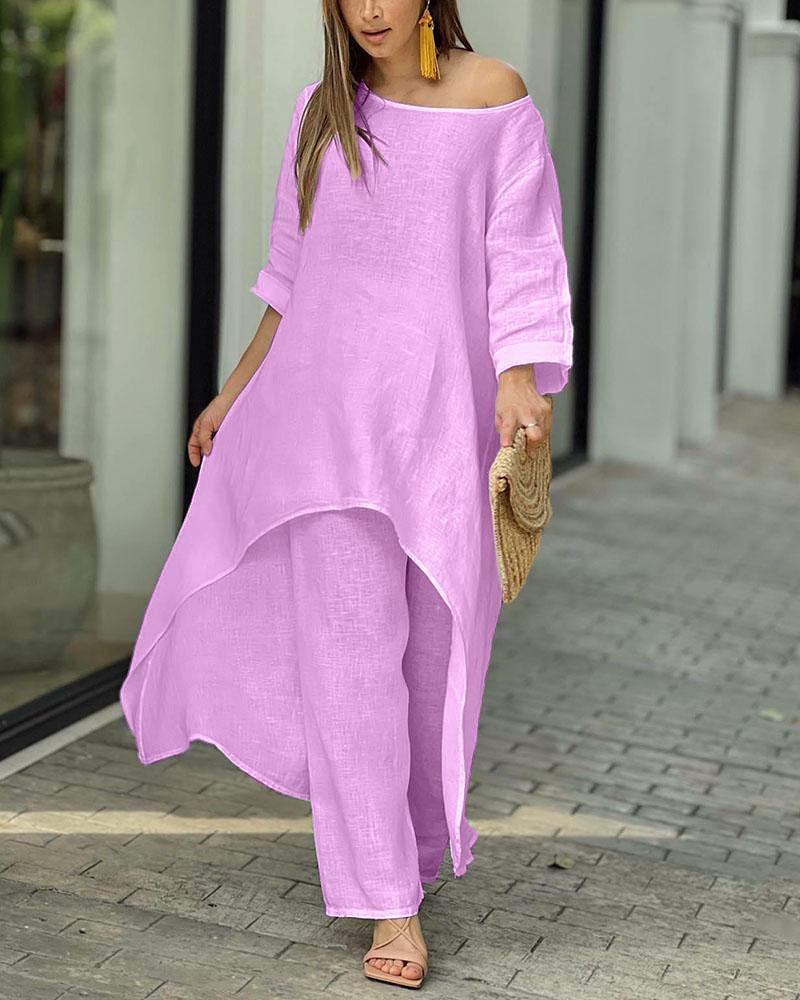 💥 Promotion du dernier jour 39% DE RÉDUCTION 💥💕 Tenue décontractée en lin de couleur unie pour femme💃💃